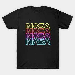 NASA Neon Rainbow Repeat Text Logo T-Shirt